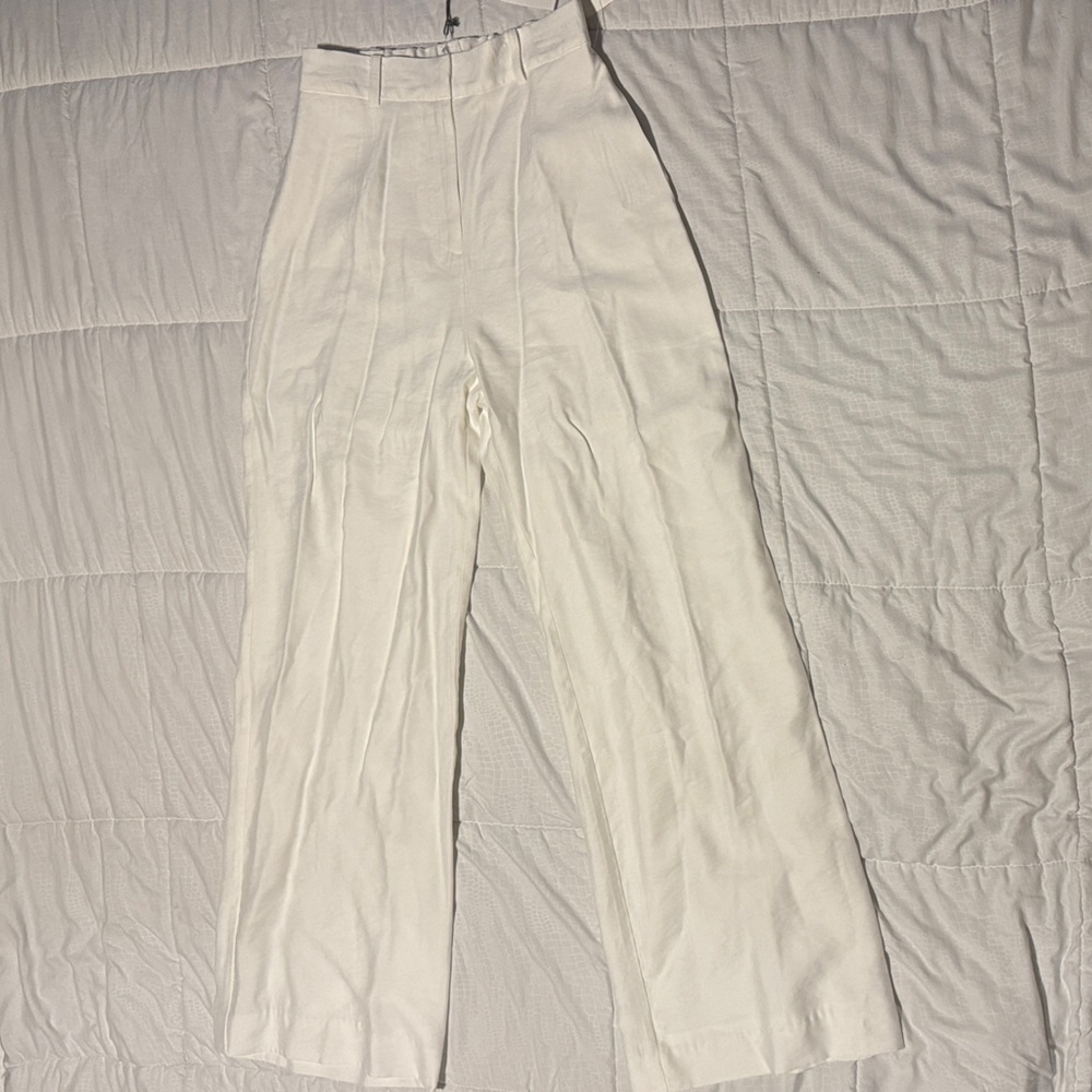 WAYF White High-Waisted Wide Leg Trousers - NWT - Size S